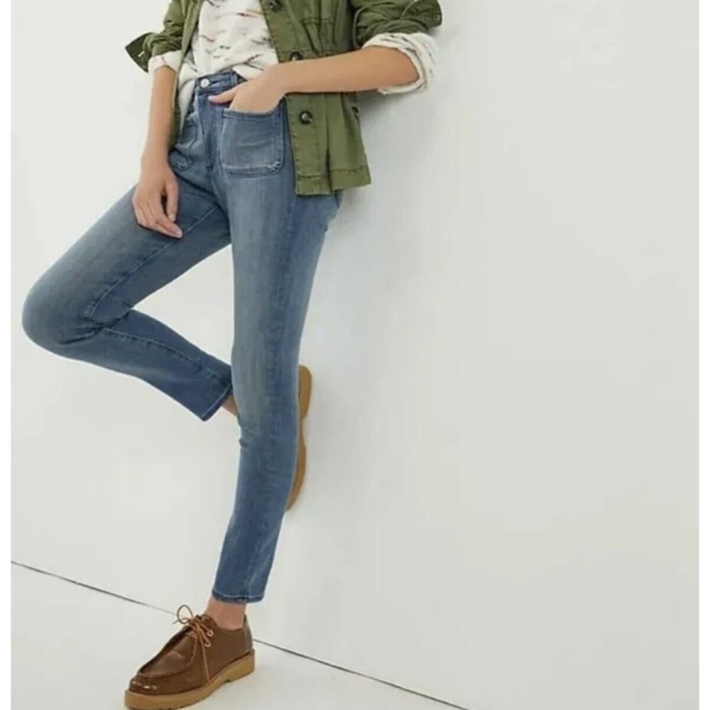 Reformation Size 24 Jeans High Skinny Crop Patch Pockets Blue Denim